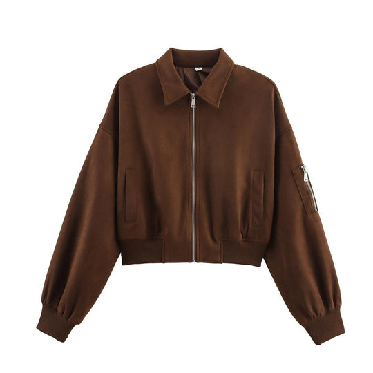 Damen modische Cropped-Jacke mit praktischen Reißverschlusstaschen und eleganter Silhouette EB