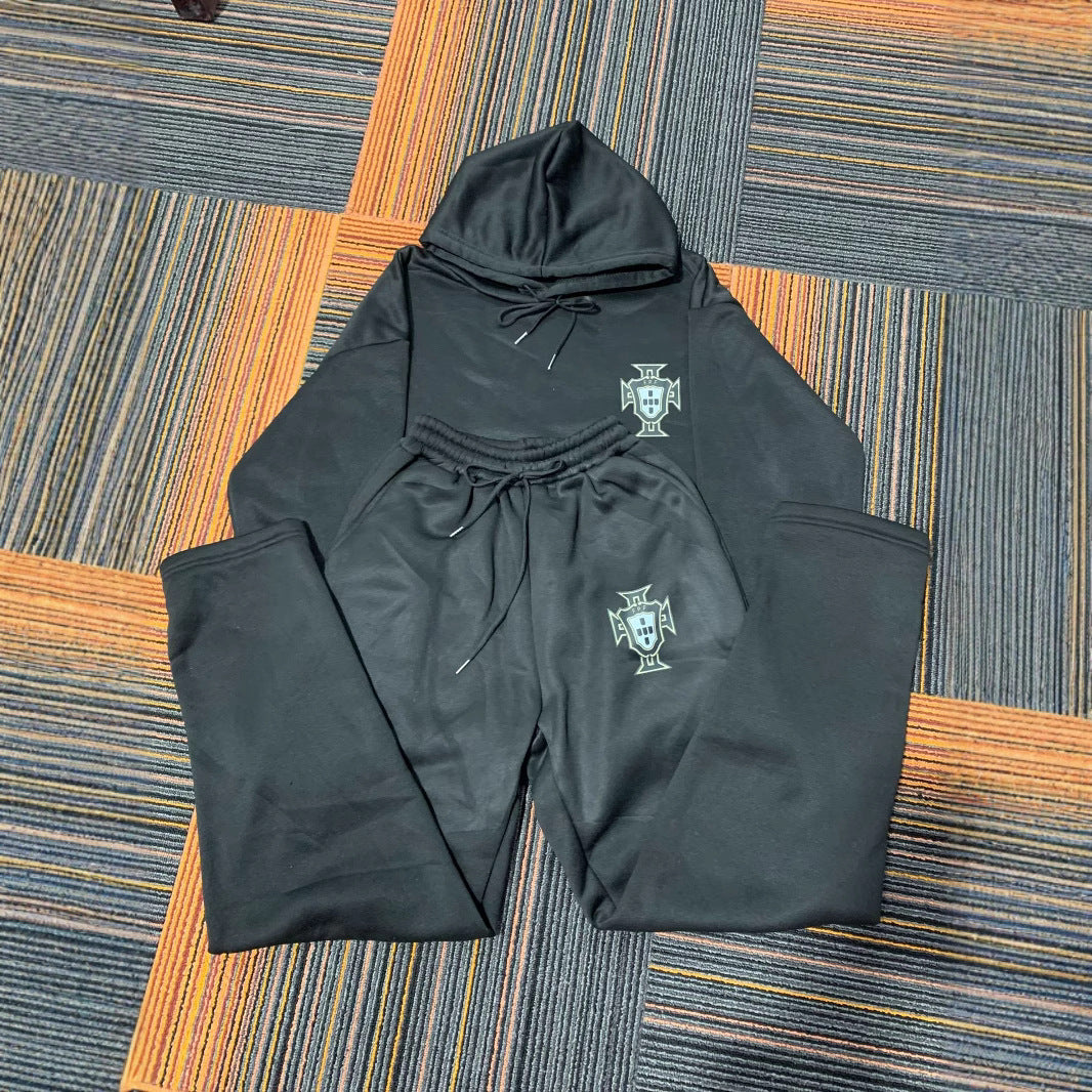 Unisex nan zweiteiliges Lounge-Set aus schwerer Baumwollmischung mit Kapuze und elastischem Bundhose EB