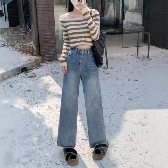 Damen Hochtaillierte weite Jeanshose im modernen Stil mit komfortablem Sitz EB