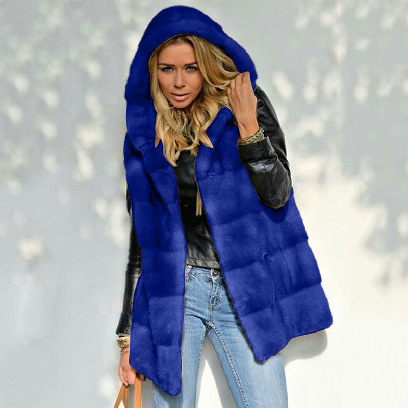 Damen Fleece-Weste mit Kapuze EB
