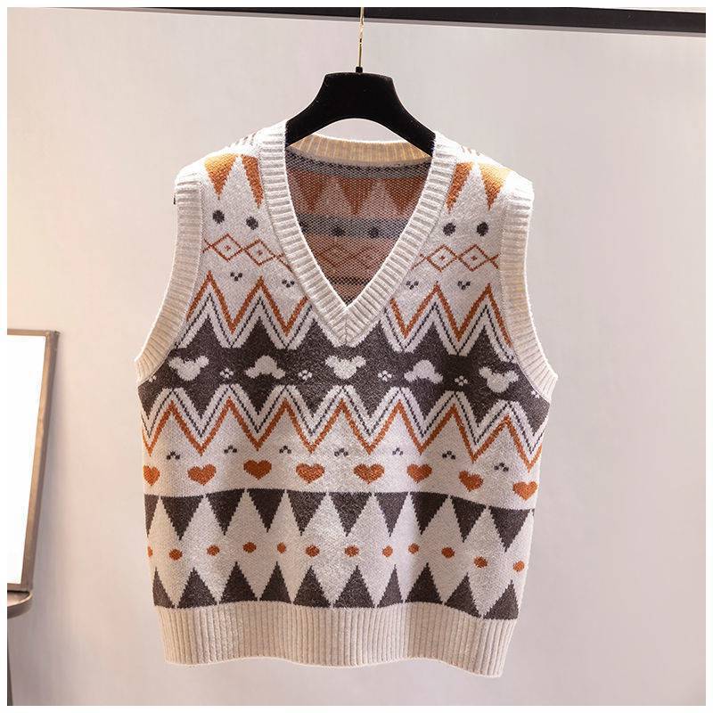 Damen Strickweste mit V-Ausschnitt und geometrischem Muster EB