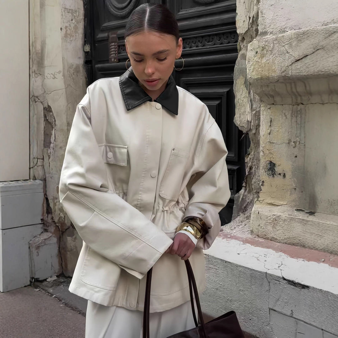 Damen Modische Oversized-Jacke mit elegantem Kragen und praktischen Taschen EB