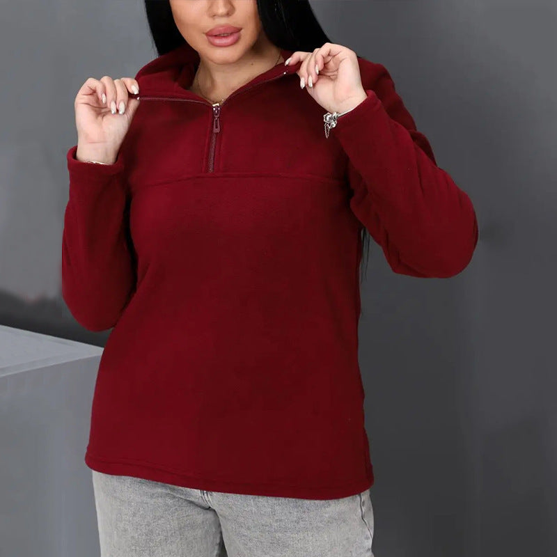 Damen Fleeceoberteil mit kurzem Halbzip und Stehkragen EB