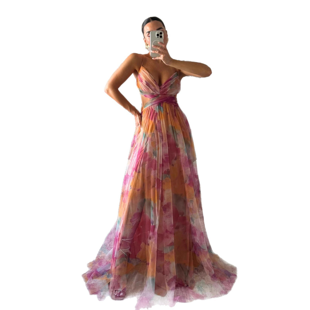 Damen Maxikleid mit floralem Chiffon-Design und eleganter Taillierung EB