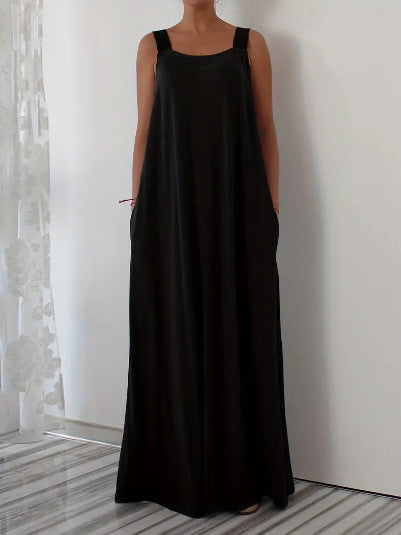 Damen luftiges Maxikleid mit verstellbaren Trägern und Taschen EB