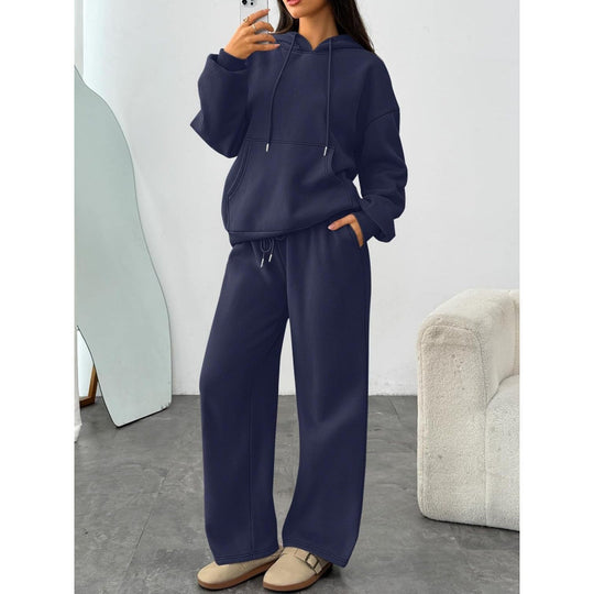 Damen Oversized Hoodie-Set mit Kängurutasche und weiter Palazzohose EB