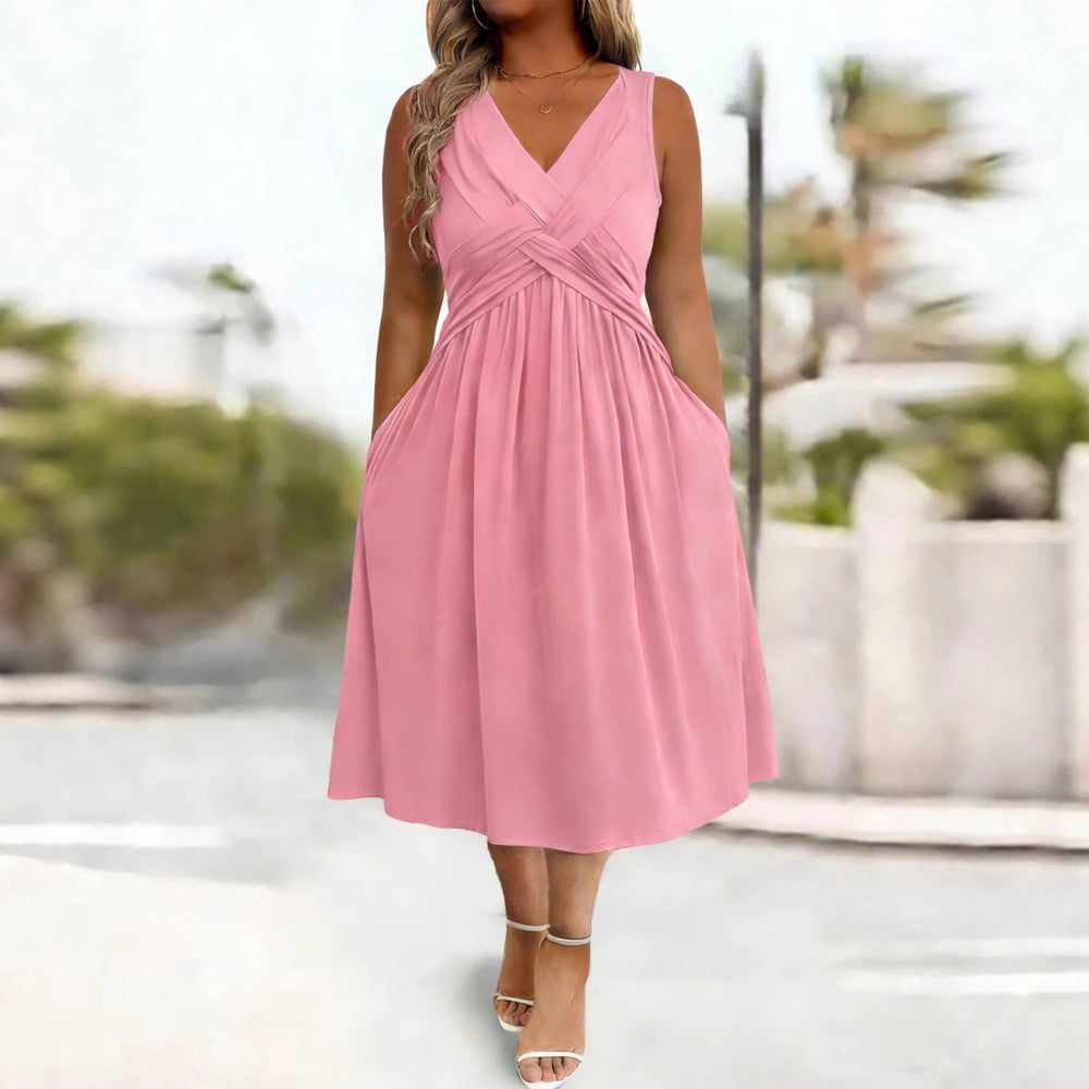 Damen Sommerkleid mit tiefem V-Ausschnitt und Seitentaschen EB