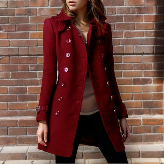 Damen stylischer Wollmantel mit doppelter Knopfleiste EB