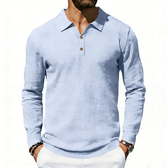 Herren nan Langarm-Poloshirt aus Leinen mit Henley-Knopfleiste und Kentkragen EB