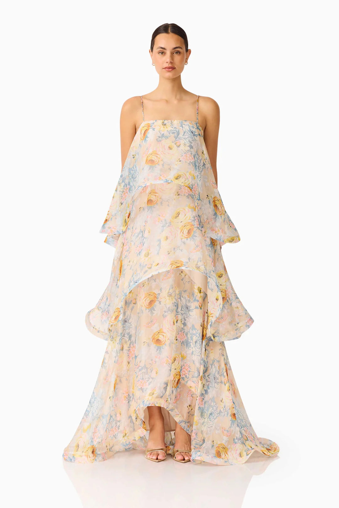 Damen Maxi Kleid mit Volant-details EB