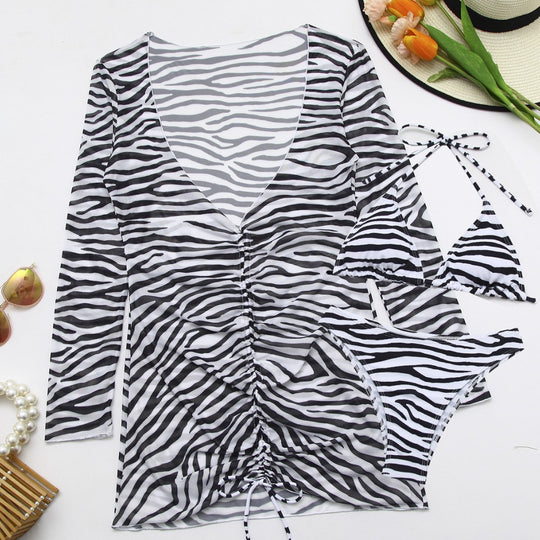 Damen Badeanzug mit integriertem Knoten und modischem Zebra-Muster EB
