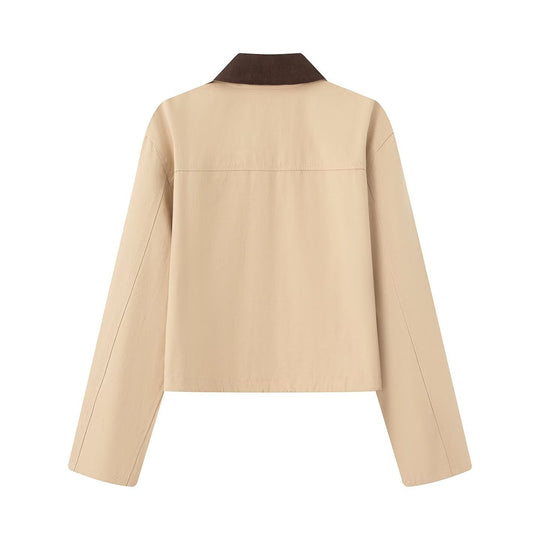 Damen lässige Jacke mit kontrastierendem Kragen und praktischen Taschen EB