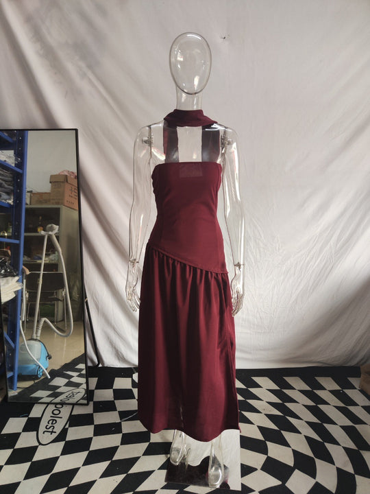 Damen Maxikleid mit schulterfreiem Design und dekorativem Wickelausschnitt EB