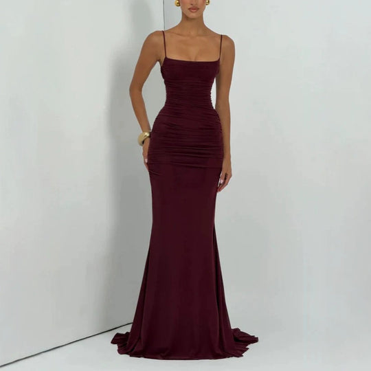 Damen Elegantes Tailliertes Maxikleid mit Raffungen EB