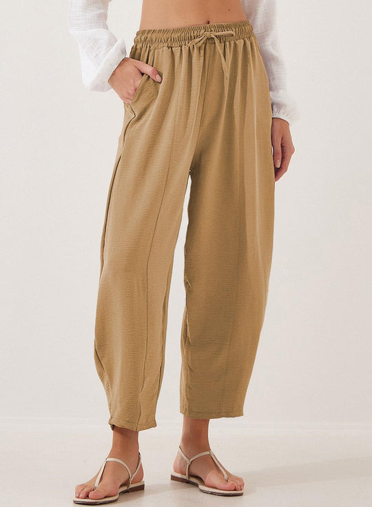 Damen entspannte Freizeithose mit elastischem Bund und praktischen Taschen EB