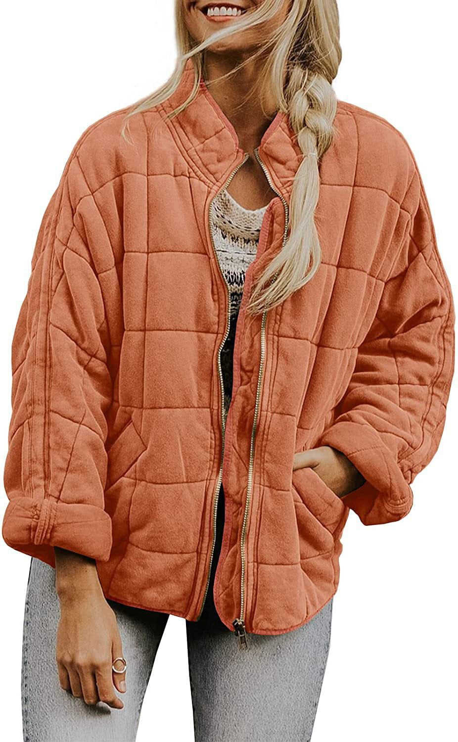 Damen gesteppte Kapuzenjacke mit Reißverschluss und Taschen EB