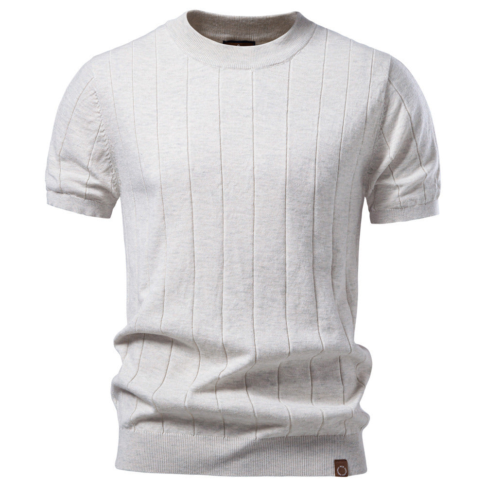 Herren nan leichter Kurzarm-Strickpullover mit feiner Rippenstruktur und Rundhalsausschnitt EB