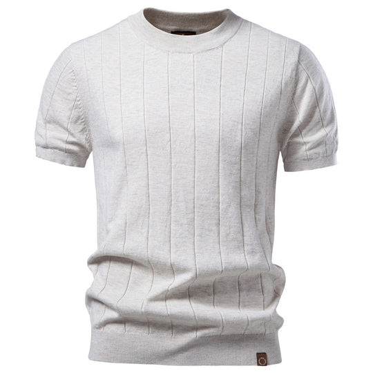 Herren nan leichter Kurzarm-Strickpullover mit feiner Rippenstruktur und Rundhalsausschnitt EB