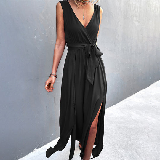 Damen Wickelkleid mit eleganter Schärpe und hohem Schlitz EB