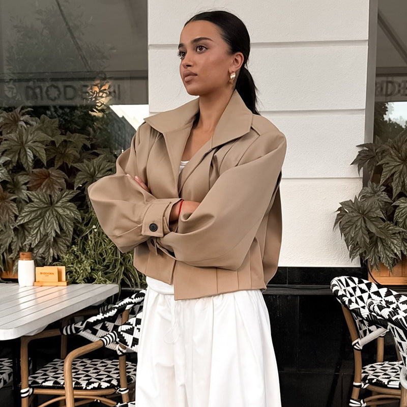 Damen cropped Jacke mit überschnittenen Schultern EB