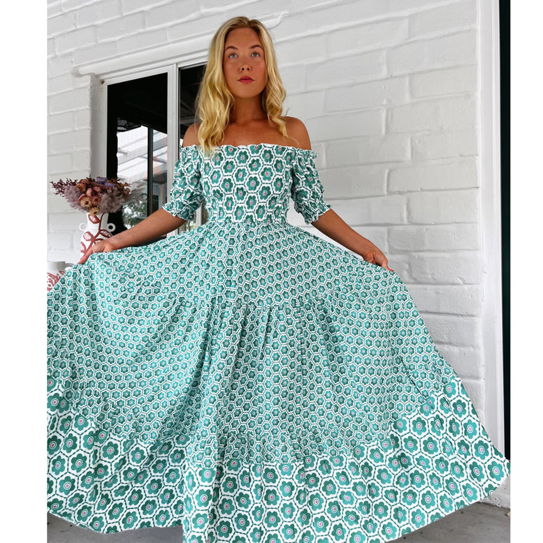 Damen Maxikleid mit charmanten Rüschendetails EB