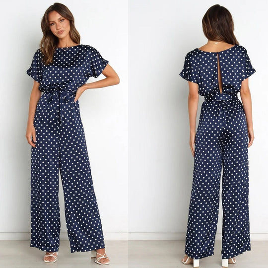 Damen Satin Jumpsuit mit weitem Bein und Taillengürtel EB