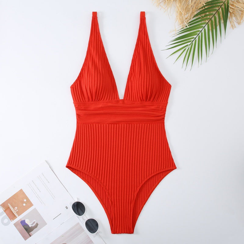 Damen Einteiler Badeanzug mit raffiniertem Rippendesign EB