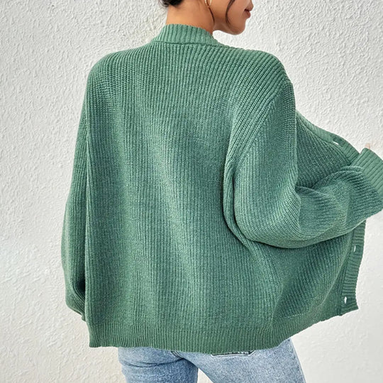 Damen Grobstrickjacke mit knöpfen und weitem Schnitt EB