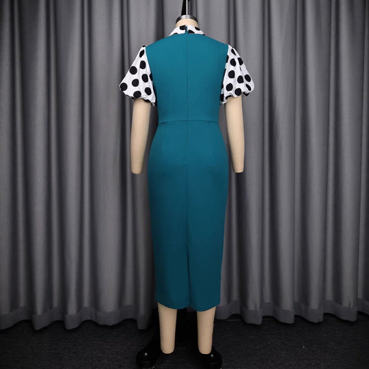 Damen figurbetontes Midi-Kleid mit polka-dot Ärmeln EB