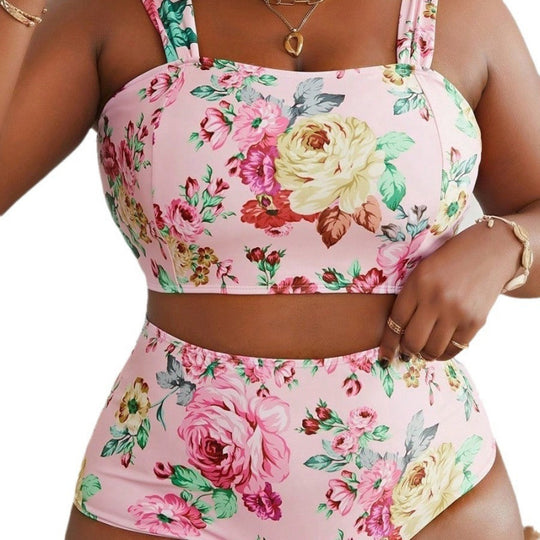 Damen Bikini-Set mit floralem Crop-Top und hohem Taillen-Schnitt EB