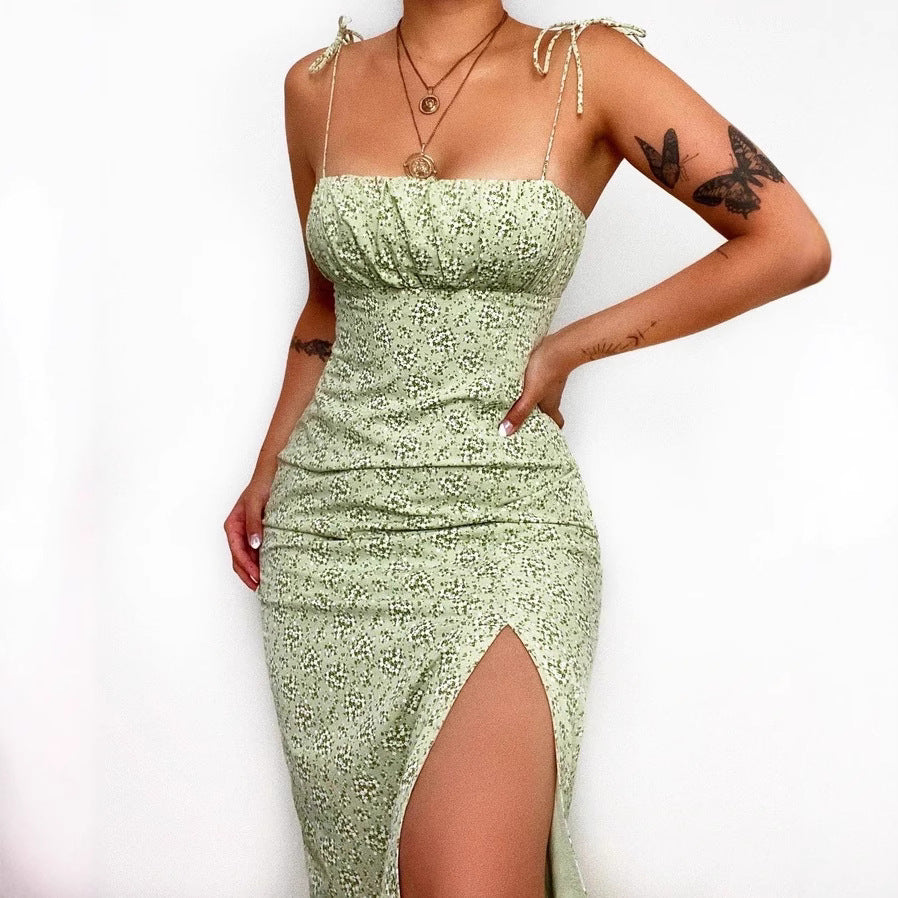 Damen Midi-Kleid mit dezentem Blumenmuster und Schlitz EB