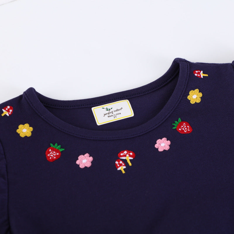 Mädchen Freizeitkleid mit buntem Einhorn-Design und floralen Applikationen EB
