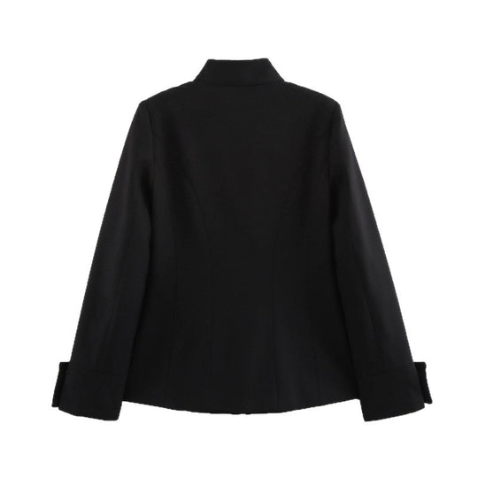 Damen elegante Jacke mit Stehkragen und goldenen Knopfdetails EB