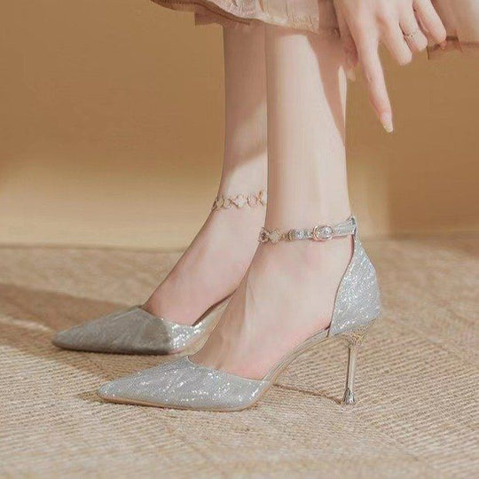 Damen elegante Pumps mit glitzerndem Strass und zartem Riemchen EB