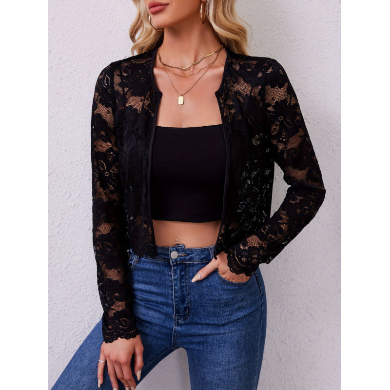 Damen Spitzenjacke mit floralen Mustern und langen Ärmeln EB