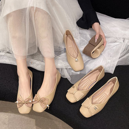 Damen elegante Ballerinas mit perlmuttfarbenem Akzent EB