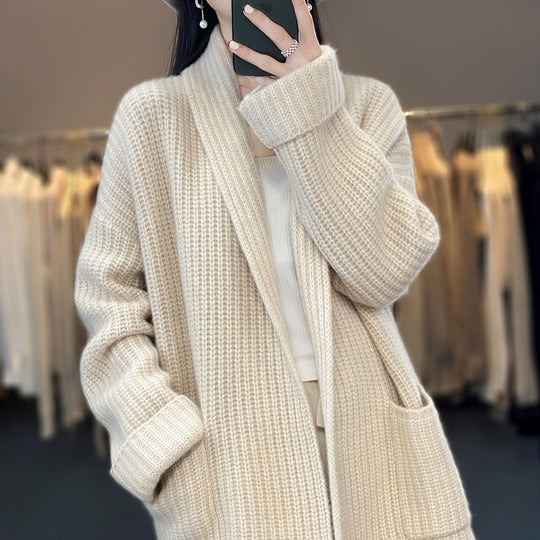 Damen Gemütlicher Strickcardigan mit tiefen Taschen EB