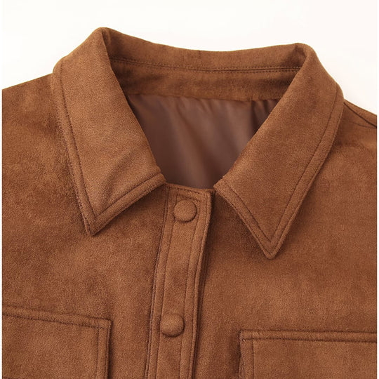 Damen trendige kurz geschnittene Retro-Jacke aus hochwertigem Wildleder-Werkstoff EB