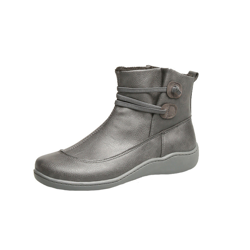 Damen nan gefütterte knöchelhohe Winterstiefelette mit elastischem Zierriemen, dekorativen Knopfdetails und rutschfester Leichtsohle EB
