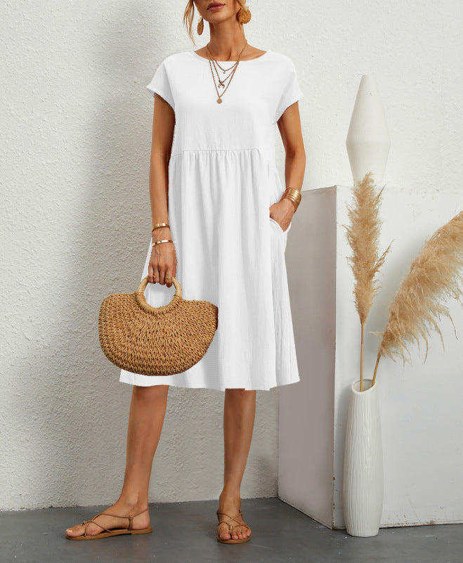 Damen Freizeitleinenkleid mit leichtem Schnitt und Taschen EB