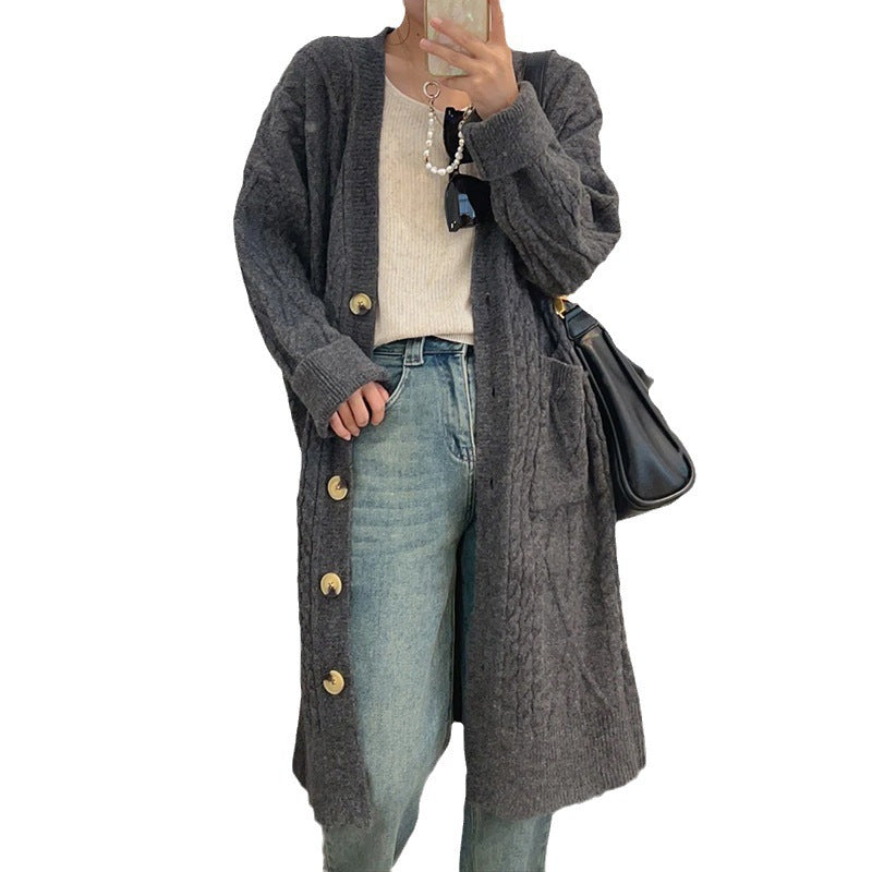 Damen Strickjacke mit Zopfmuster und Knopfverschluss EB