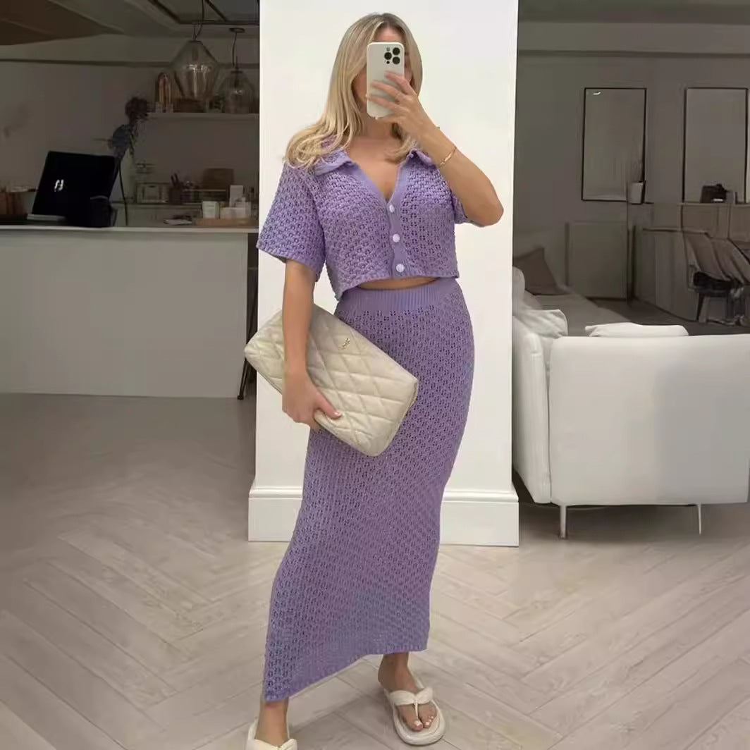 Damen Strick-Set mit offenem Cardigan und maxi Rock EB