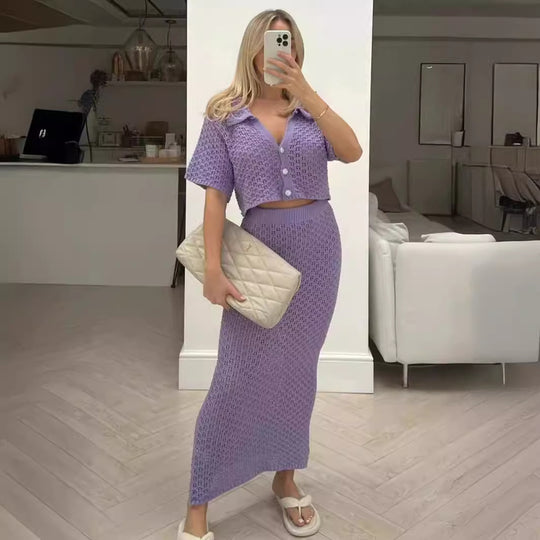 Damen Strick-Set mit offenem Cardigan und maxi Rock EB