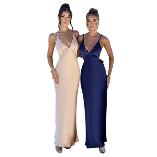 Damen Maxikleid mit elegantem V-Ausschnitt und feinen Spaghettiträgern EB