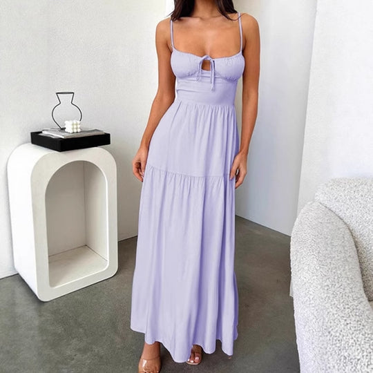 Damen Maxikleid mit verspielt geschnürtem Oberteil und fließendem Rock EB