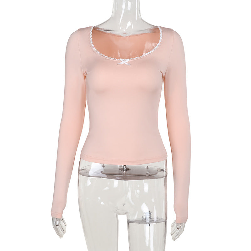 Damen Langarmshirt mit elegantem Rundhalsausschnitt und feinen Spitzenakzenten EB