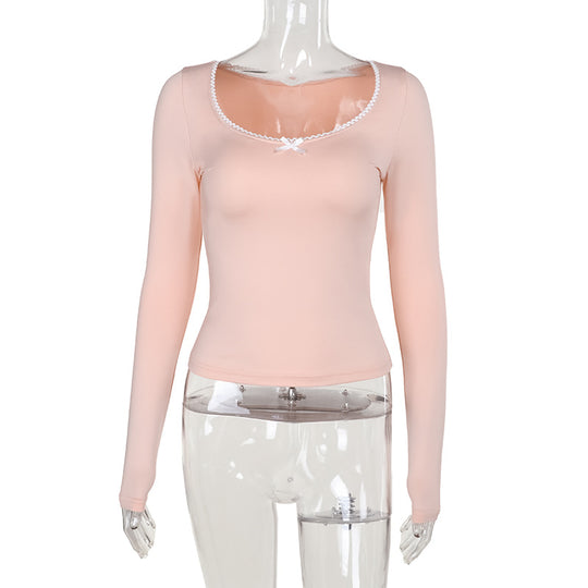 Damen Langarmshirt mit elegantem Rundhalsausschnitt und feinen Spitzenakzenten EB