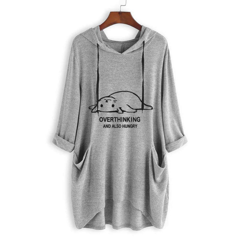 Damen Lässiges Kapuzenkleid mit Cartoon-Print, Oversize-Schnitt und Einschubtaschen EB