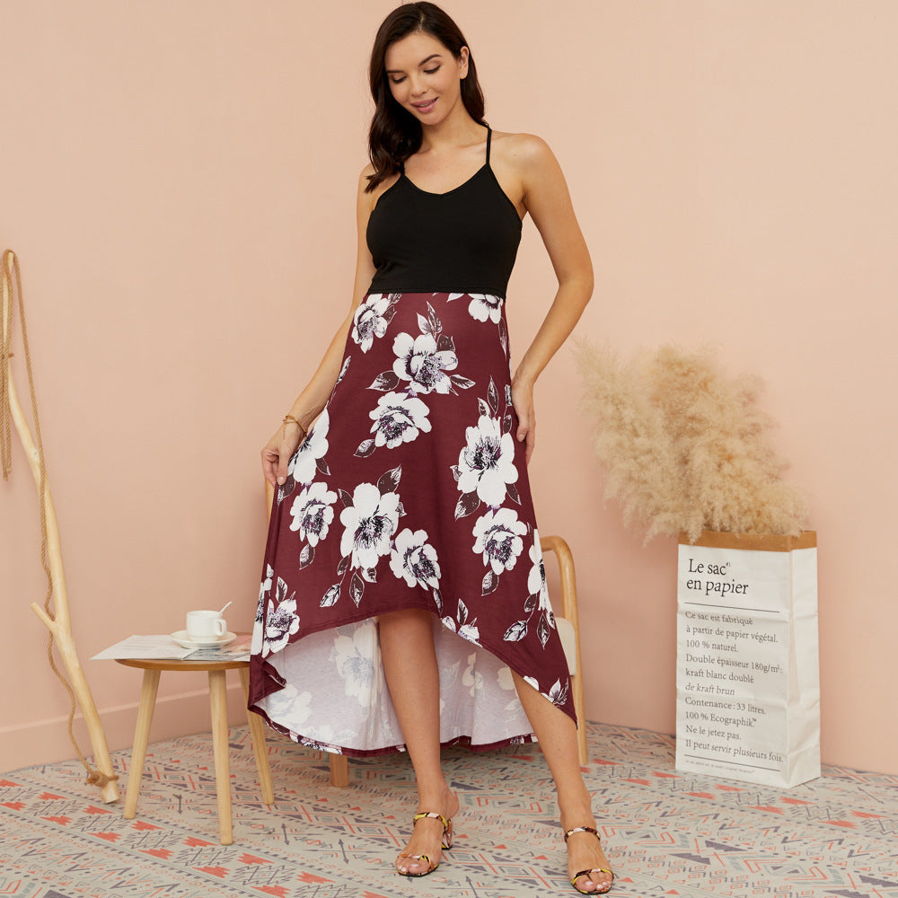 Damen Maxi-Kleid mit asymmetrischem Saum und floralem Muster EB