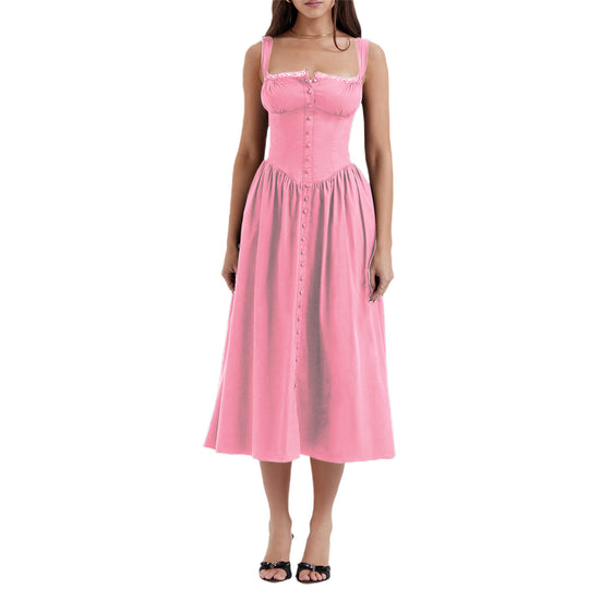 Damen Maxi-Kleid mit knöpfbarem Oberteil und schwingendem Rock EB